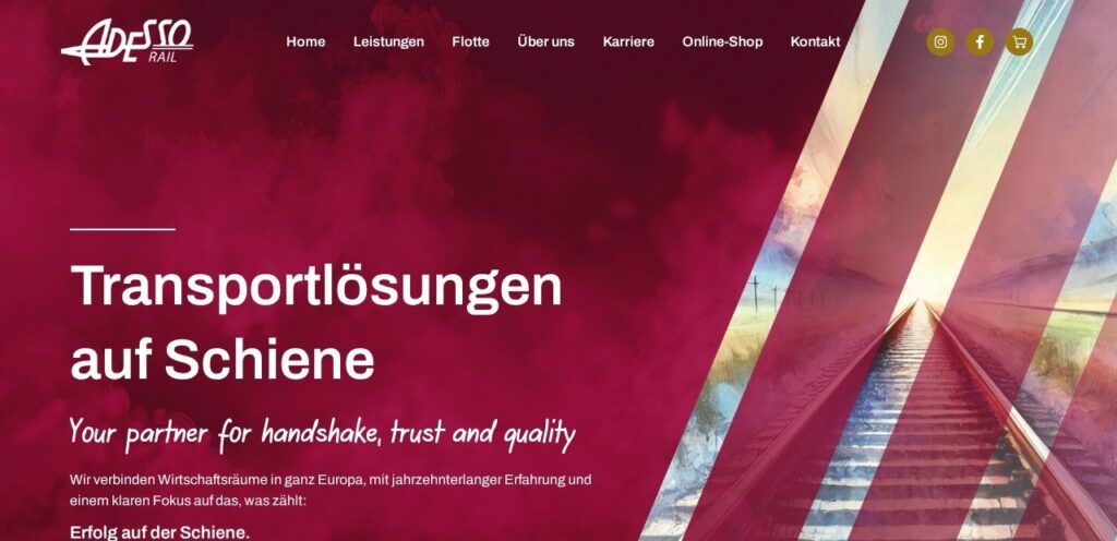 Startseite der Website adesso-rail