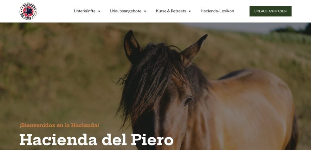 Startseite der Website hacienda-del-piero