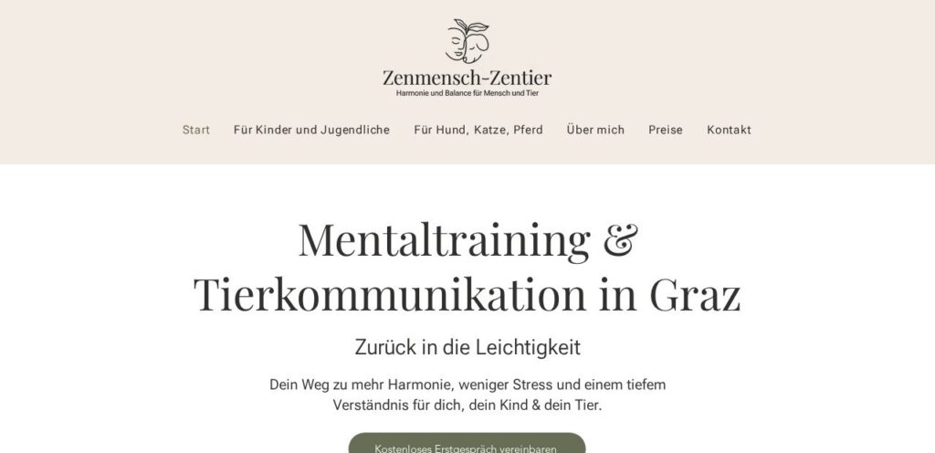 Startseite der Website zenmensch-zentier